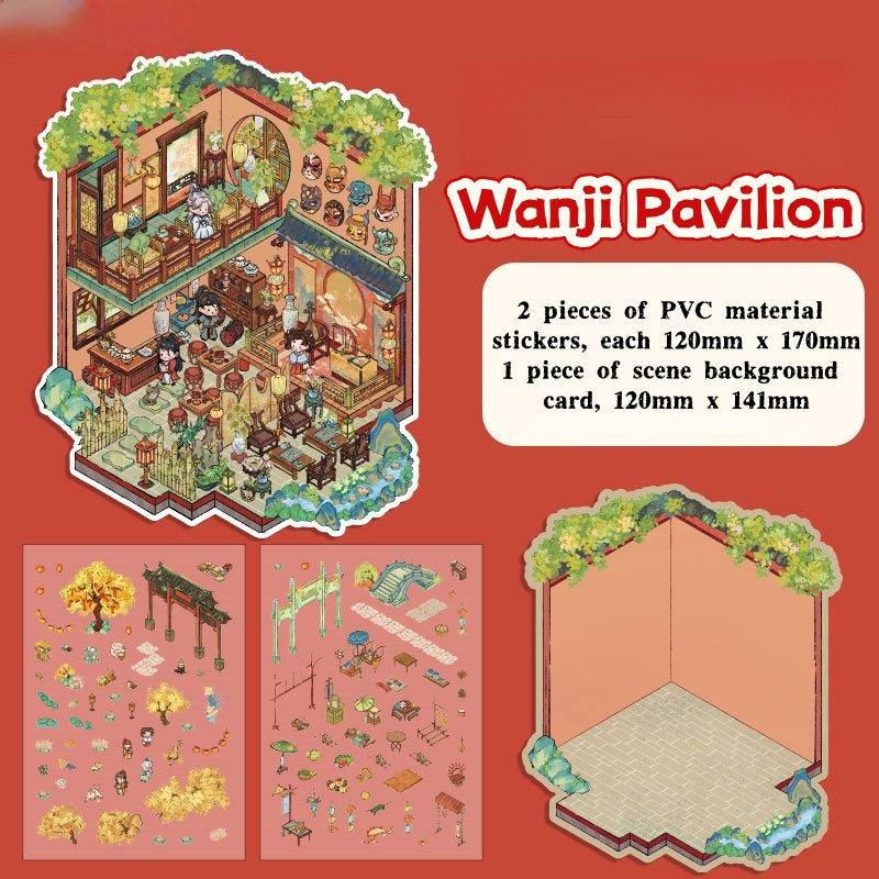 Decoration stickers, Chinese style scenes, funny garbage magazine stickers