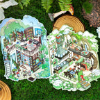 Miniature landscape stickers - Retro fairy tale cartoon 3D small house DIY notebook scene stickers