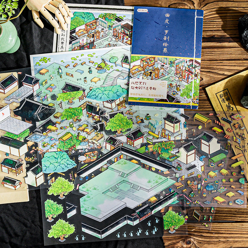 Extra-large miniature landscape stickers - Lü Zhai Zhi Yi (Strange Tales from a Chinese Studio) - DIY scene handbooks - Scene stickers