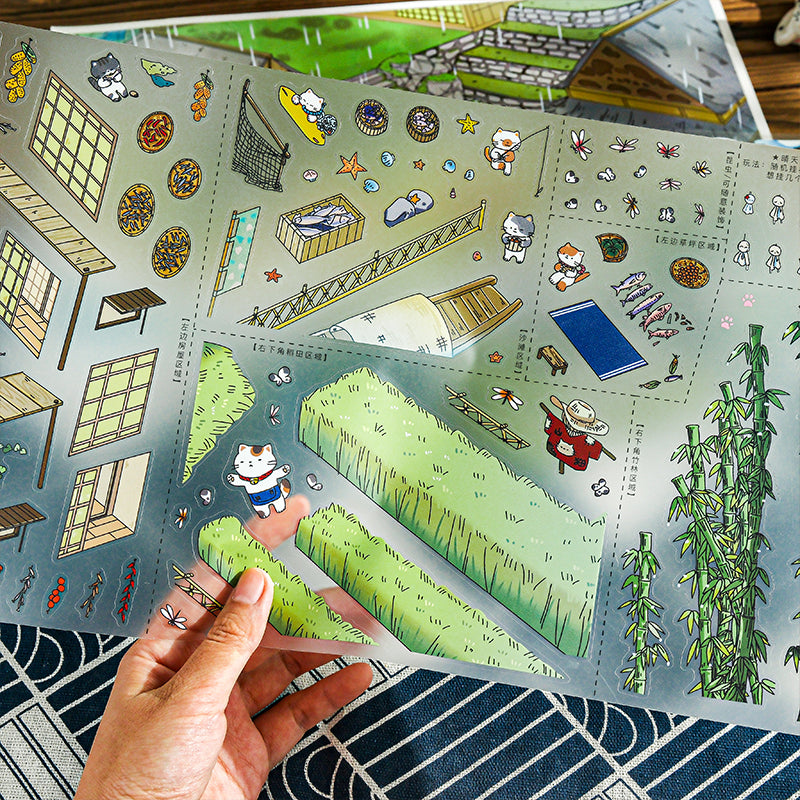 Landscaping stickers - Cartoon-themed fun journal decoration scene stickers