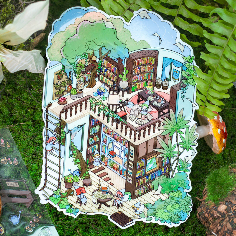 Miniature landscape stickers - Retro fairy tale cartoon 3D small house DIY notebook scene stickers