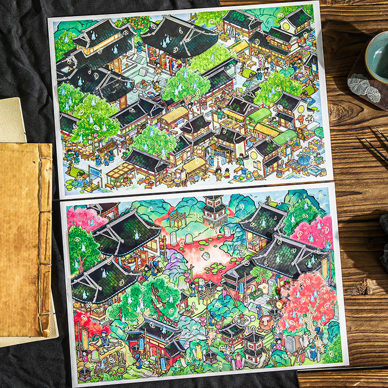 Extra-large miniature landscape stickers - Lü Zhai Zhi Yi (Strange Tales from a Chinese Studio) - DIY scene handbooks - Scene stickers