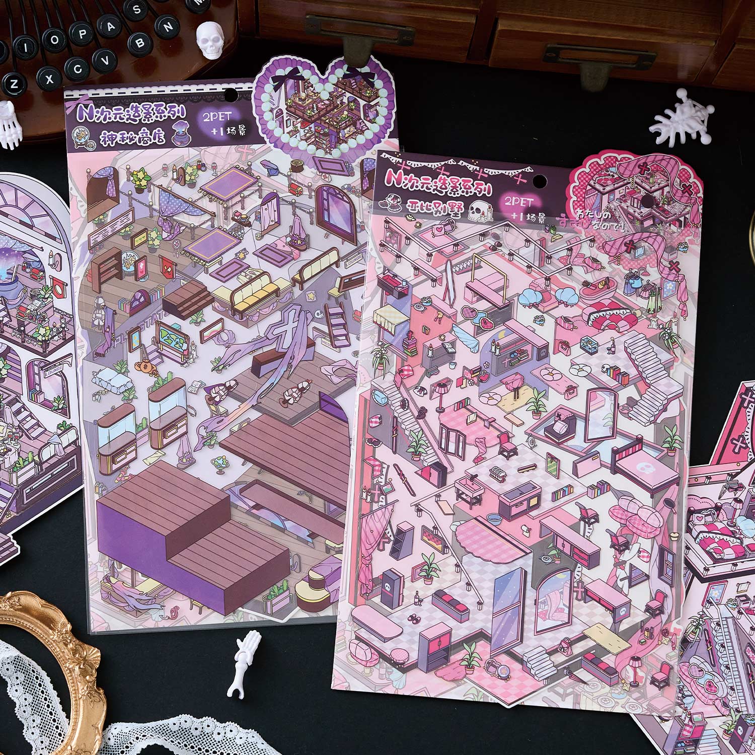 Pegatinas para crear escenas con un estilo oscuro, dulce y fresco, collage de diario en 3D, decoración creativa de escenas