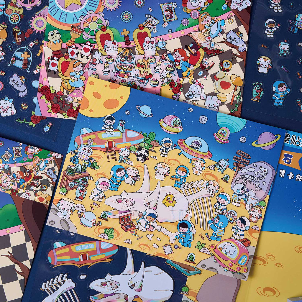 Pegatinas para crear escenas de exploración del tiempo, materiales para decorar diarios, cuentos de hadas de ensueño, manualidades creativas