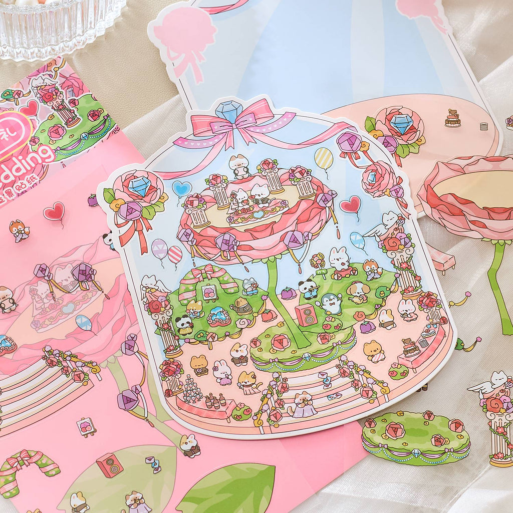 Fairy Tale Wedding Themed Scene-Making Sticker Set, Cute Character Scene Stickers, Creative DIY Materials for Journal Decoration and Collage