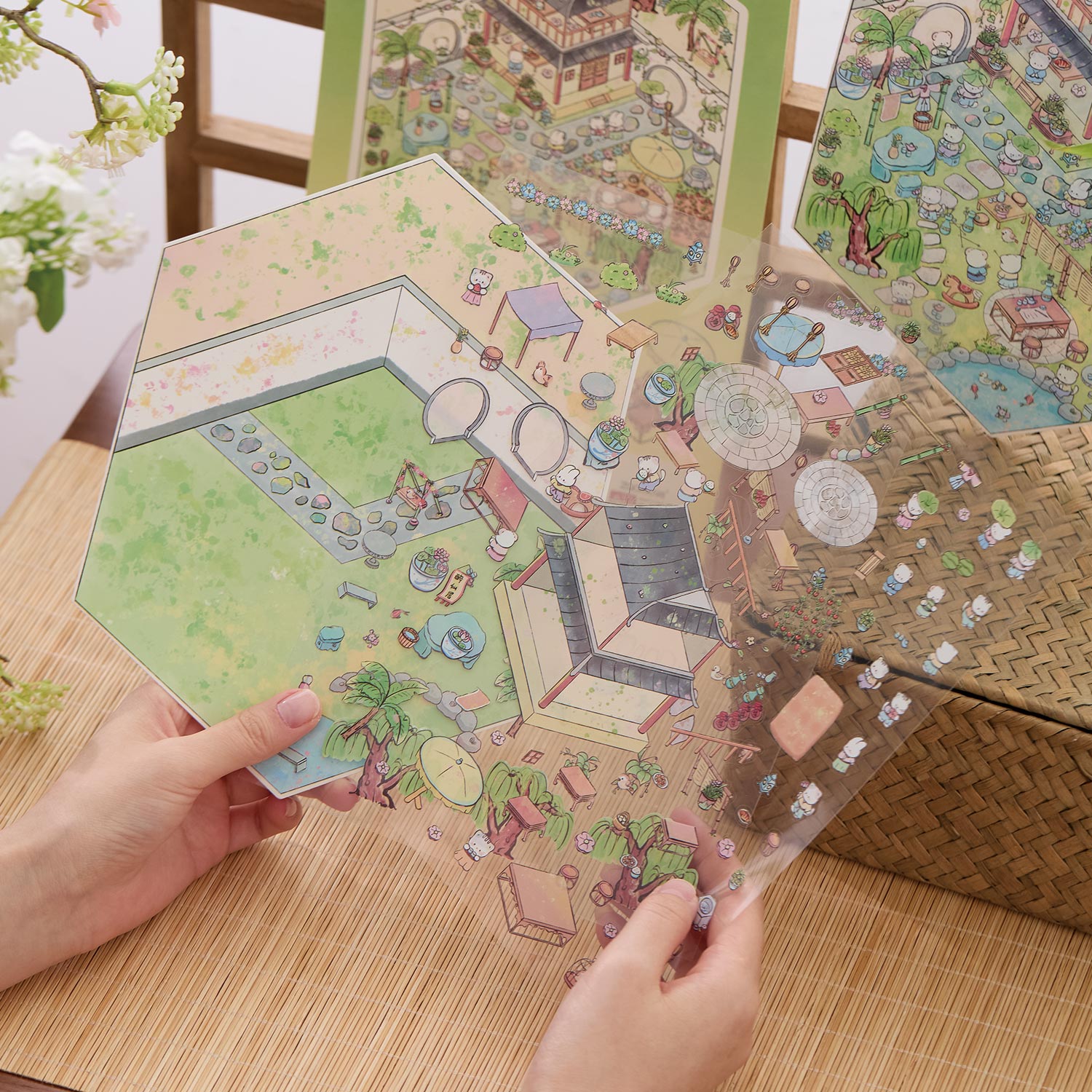 Pegatinas con animales de un patio chino, collage de diario 3D, materiales creativos para hacer tú mismo.