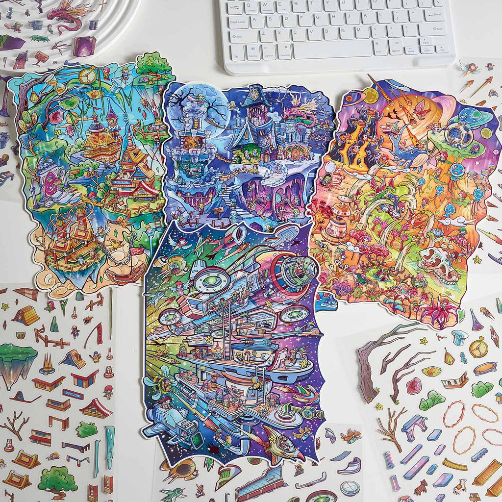 Fantasy Adventure Journey Themed Scene Stickers, DIY Creative Decorative Stickers, Immersive Collage Materials