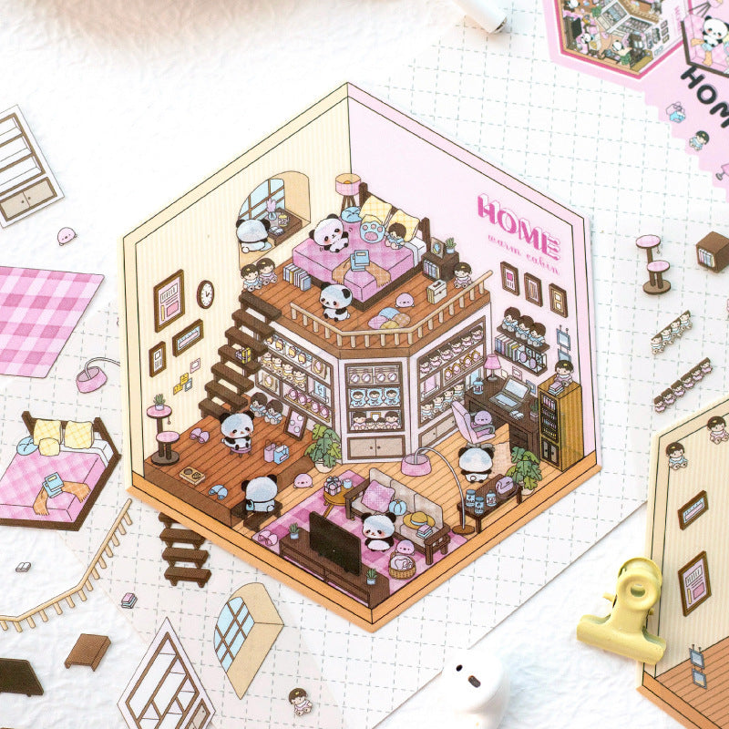 Cute Panda Scene 3D Landscape Stickers - Adorable Scrapbooking &amp; Diorama Decoration Supplies