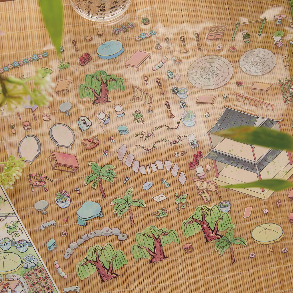 Pegatinas con animales de un patio chino, collage de diario 3D, materiales creativos para hacer tú mismo.