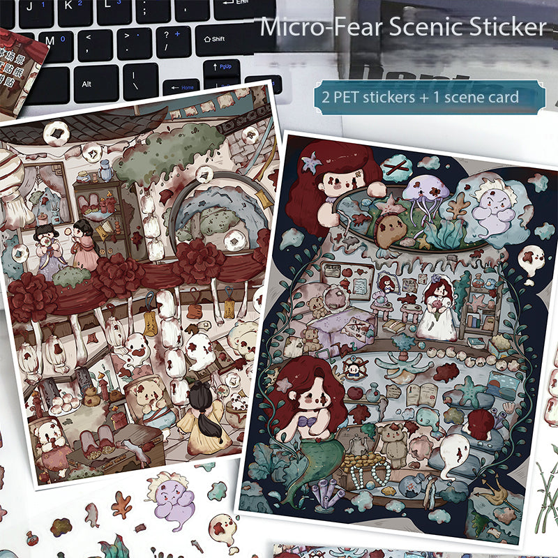 Slightly Spooky Cute Cartoon-Style Scenery Stickers, Creative Art Collage Fun Stickers