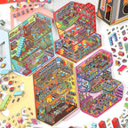 DIY 2.5D Diorama Stickers – Colorful Miniature Commercial Scene Stickers