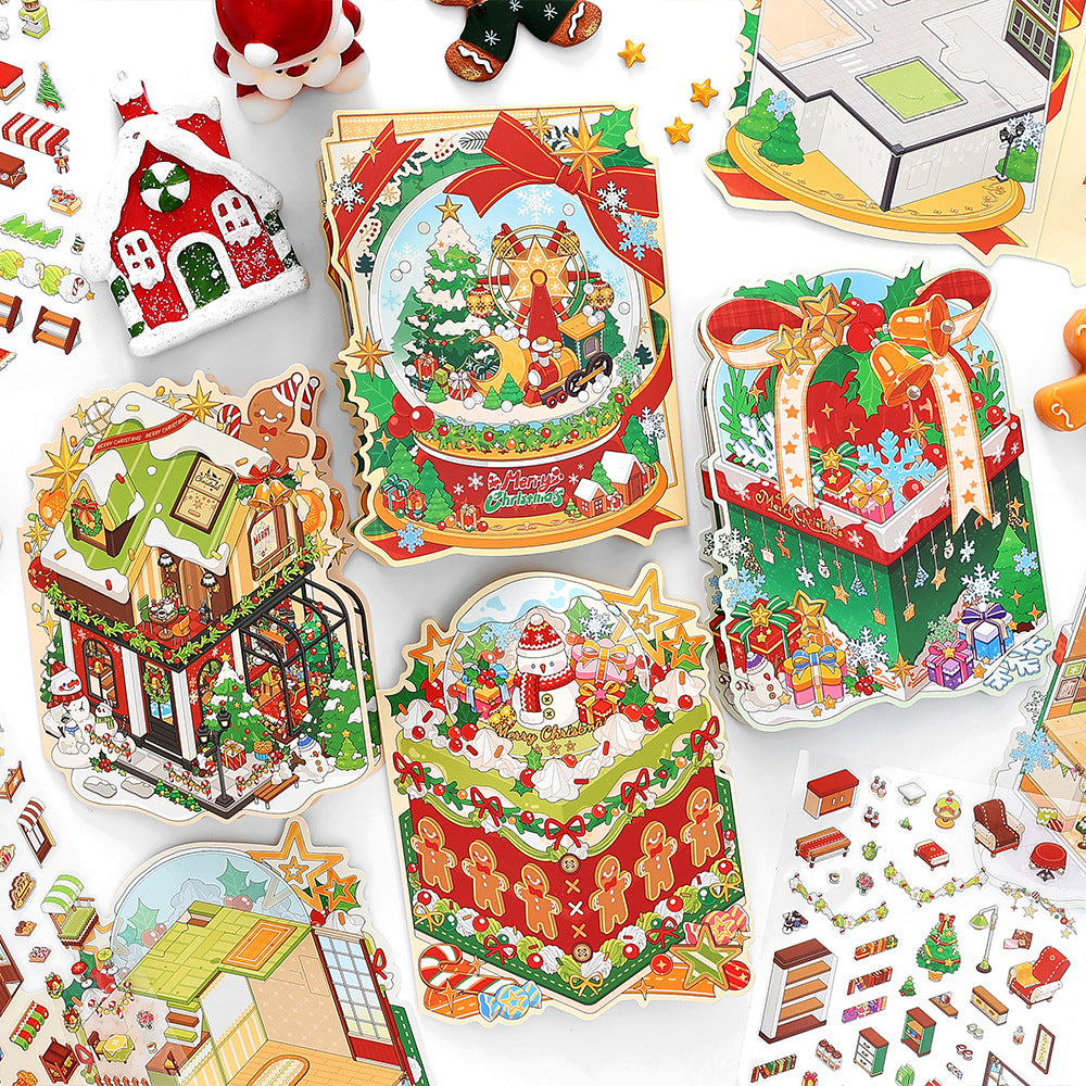 Infeel.Me Miniature 3D Scene Stickers, Christmas-themed Stress-relief Stickers