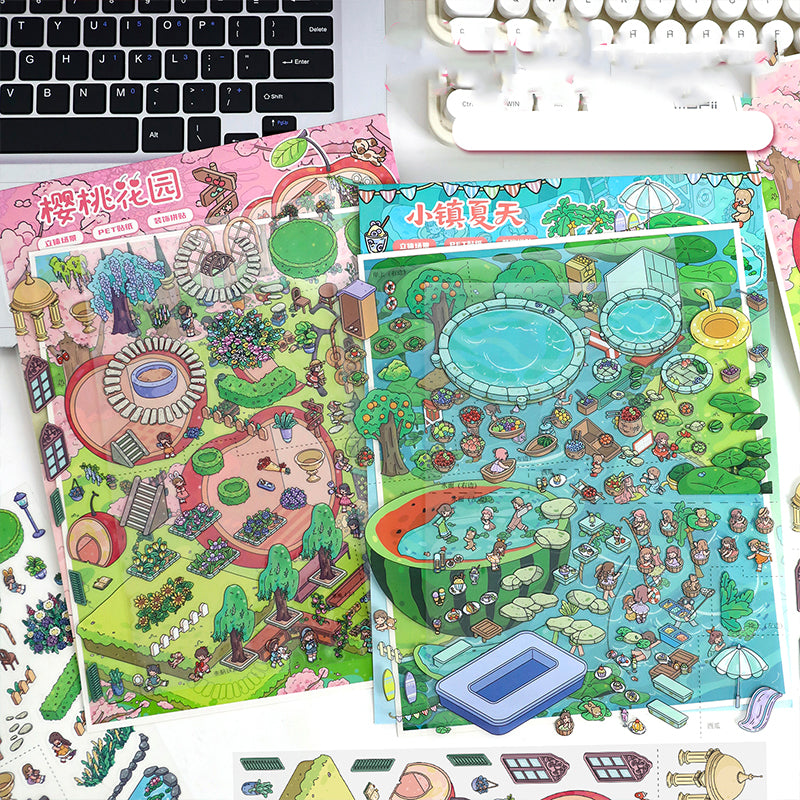 3D Spring-Themed Scene Stickers: Miniature World Hand-Collage Decorations, Fun DIY Stickers