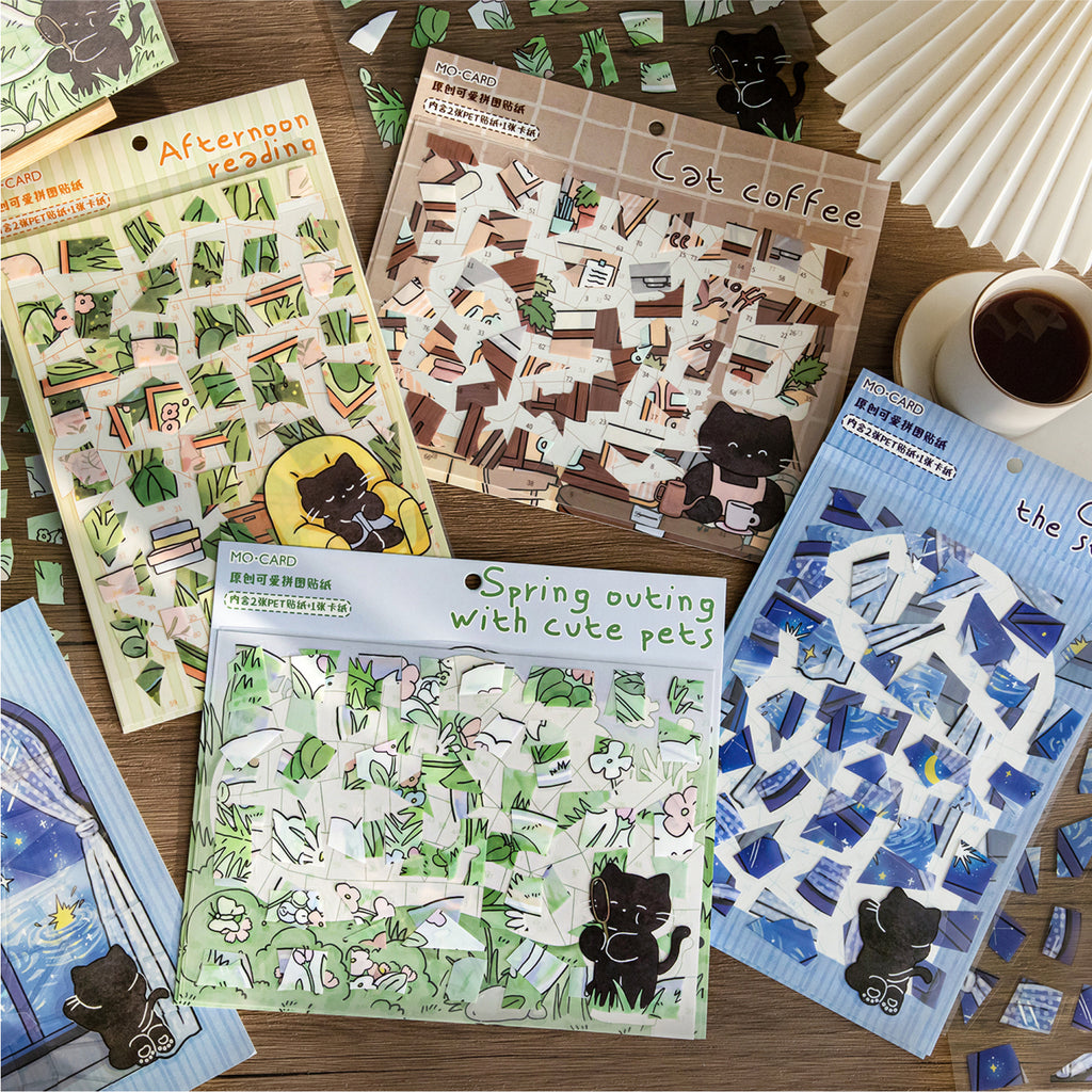 Little Black Cat Series - Cute Style Handwriting Journal DIY Scene Stickers