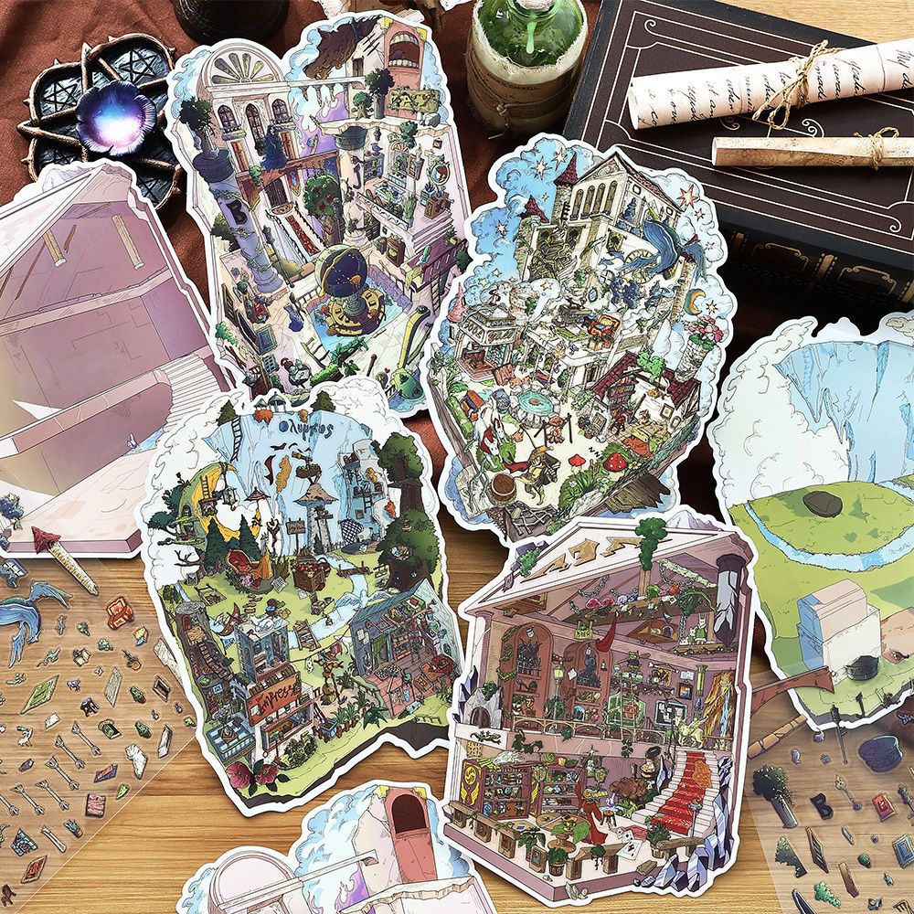 Infeel.Me 2.5D Miniature Landscape-Making Stickers,Fantasy-style large-size scene decorative stickers