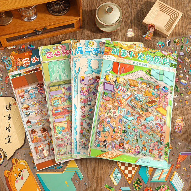 Oversized Stress-Relief Scene Stickers – Immersive DIY 3D Miniature Diorama Fun Collage Stickers
