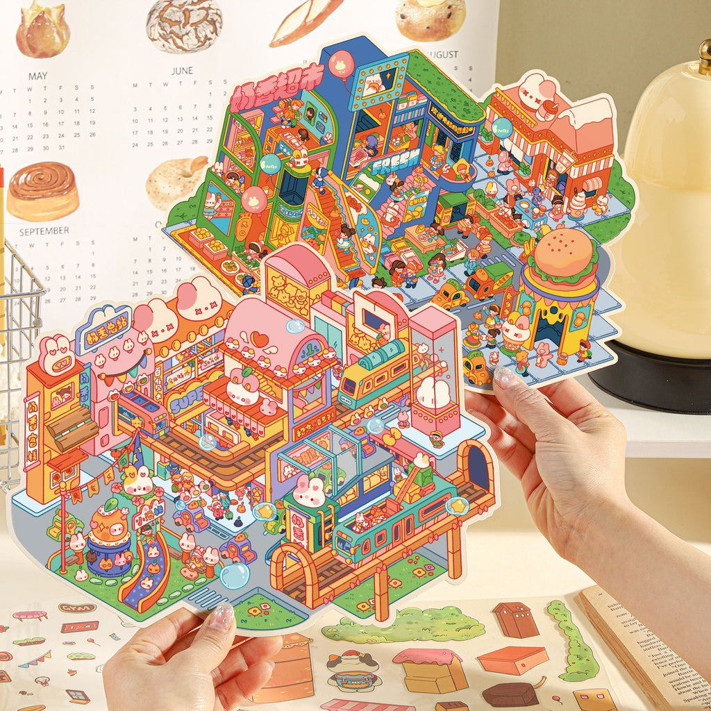 3D Miniature Milk Town Diorama Stickers – Scrapbook, Handmade Stress-Relief Decor Stickers