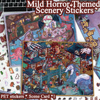 Yilan Slightly Spooky Themed Scenery Stickers, Creative Bullet Journal Decoration Stickers for Immersive Miniature Horror World