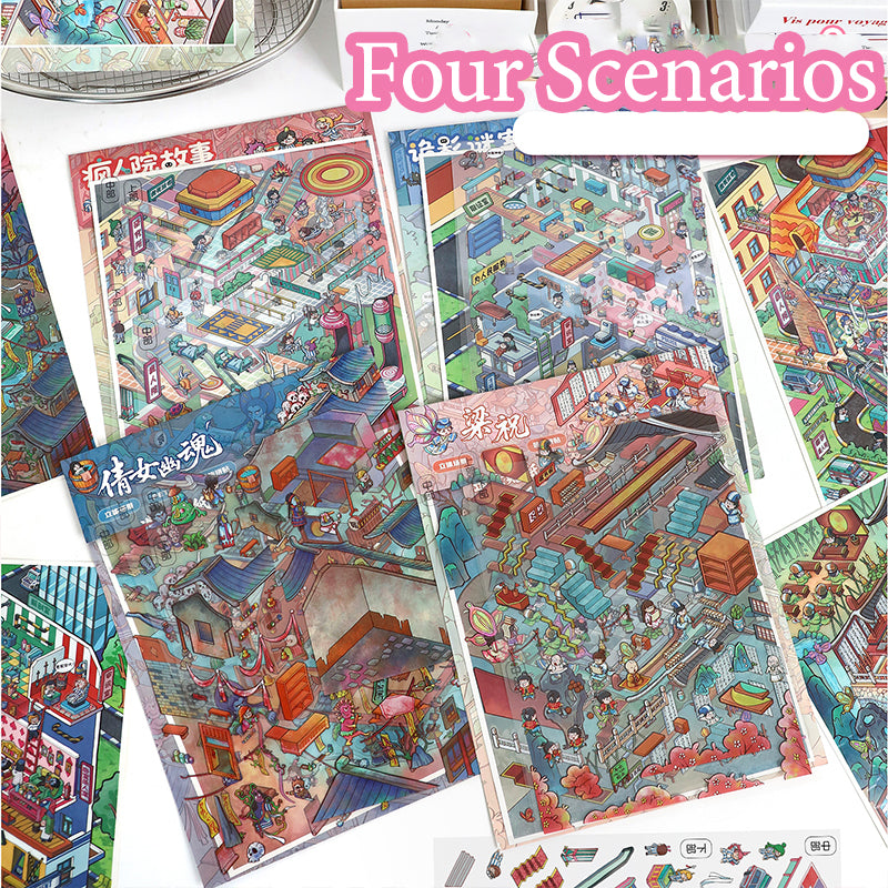 Fantasy &amp; Mystery Miniature Scene Sticker Set: DIY 3D Collage Fun Landscape Decoration Kit