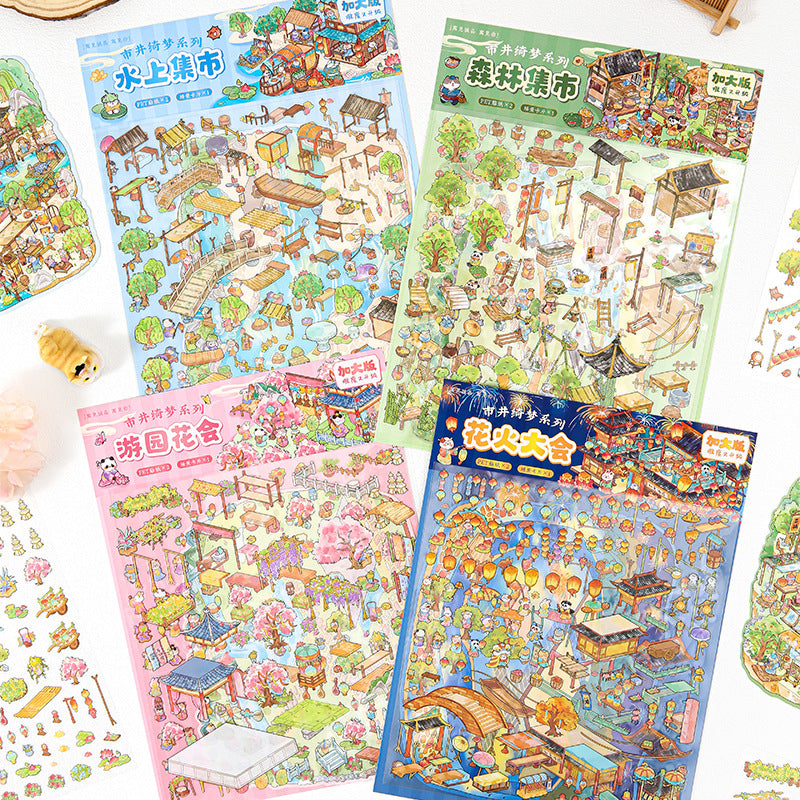 Jing Qimeng Series - Large-Size Landscape Stickers, Creative 3D DIY Scene Stickers for Scrapbooking