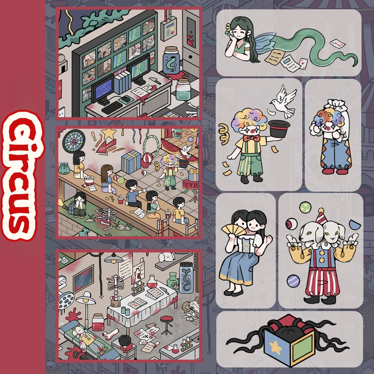 Chinese style stickers, adult stickers, dark retro style 3D scene stickers.