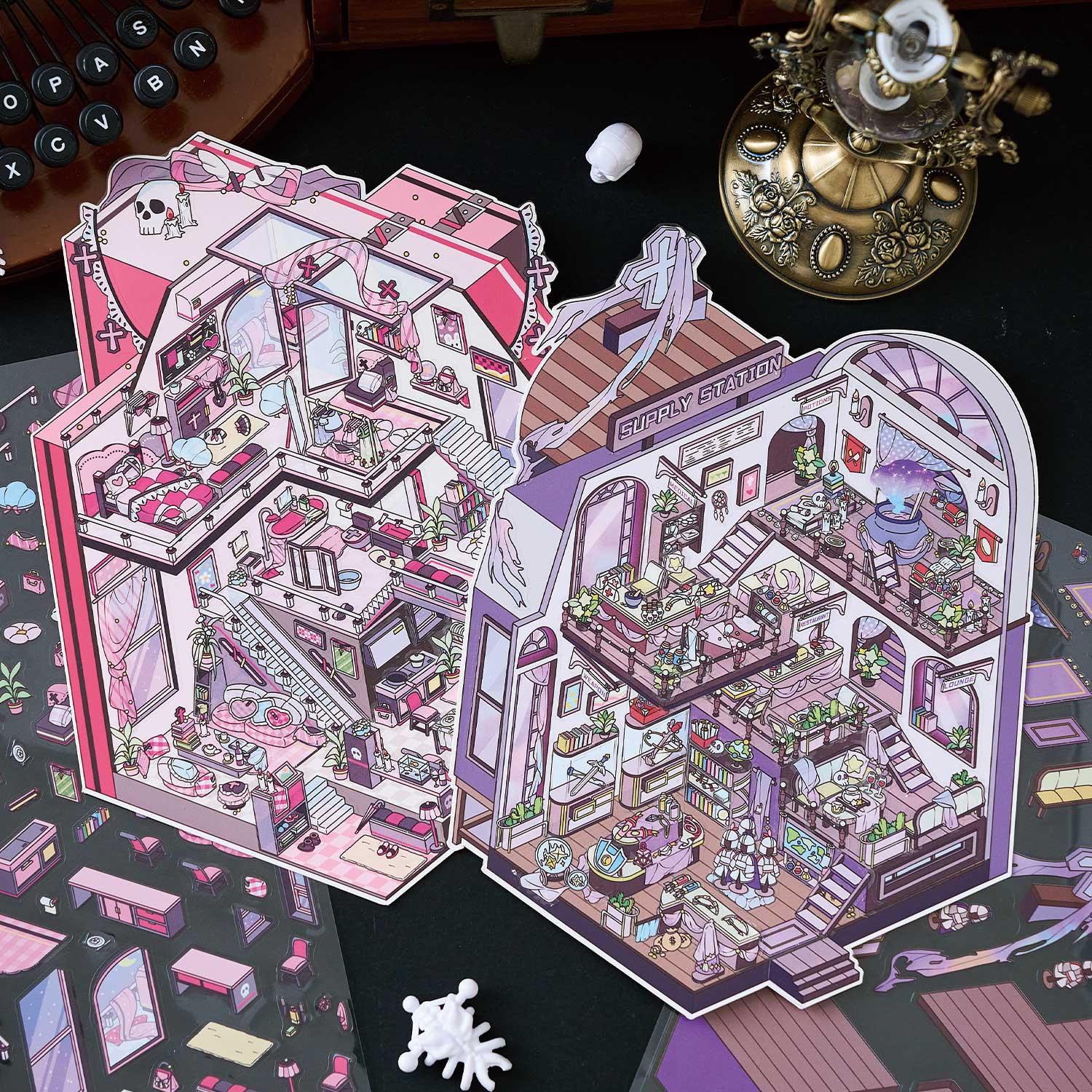 Pegatinas para crear escenas con un estilo oscuro, dulce y fresco, collage de diario en 3D, decoración creativa de escenas