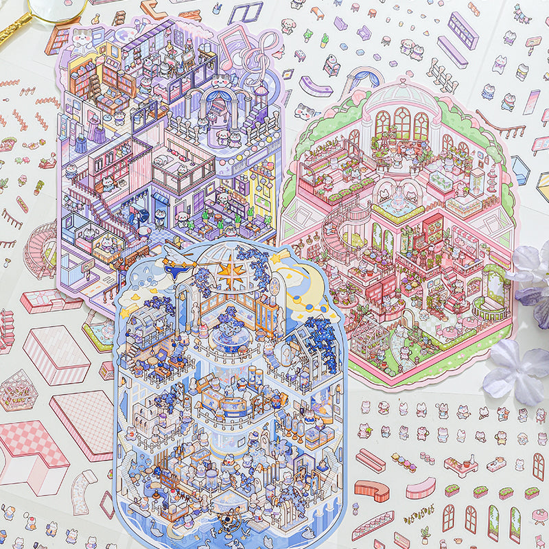 Paper Trail Zoo Kitten Whiskers Leisure Day Series Scenery-Making Stickers, 3D Stereo Cottage Fun Collage