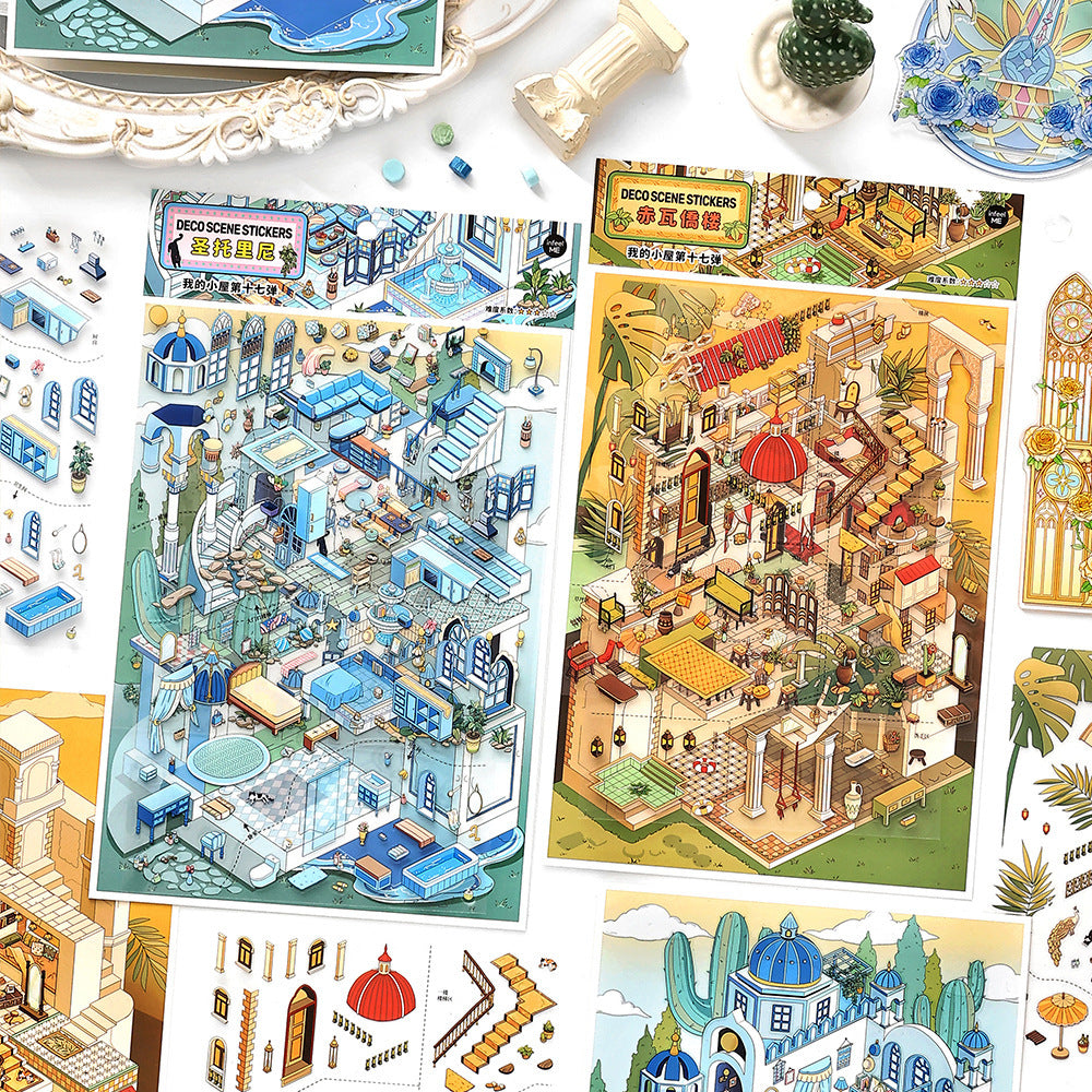 Exotic Architecture Scene Collage Materials - Scrapbook Decor DIY Diorama Stickers