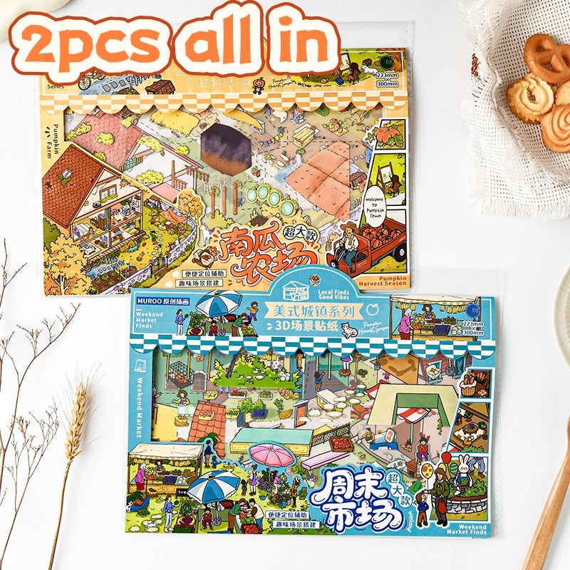 3D miniature landscape stickers for DIY scene notebook, brain-teasing and fun collage toys