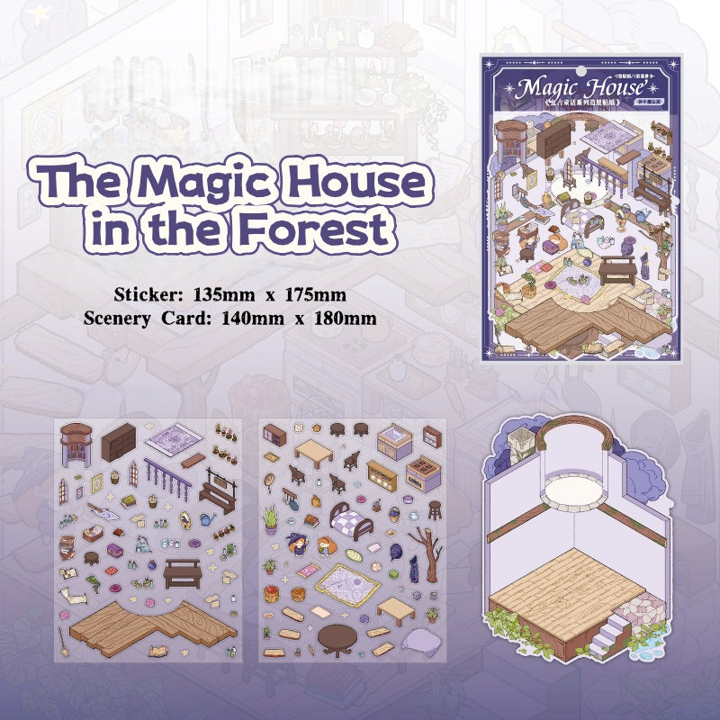 Miniature landscape stickers - Retro fairy tale cartoon 3D small house DIY notebook scene stickers