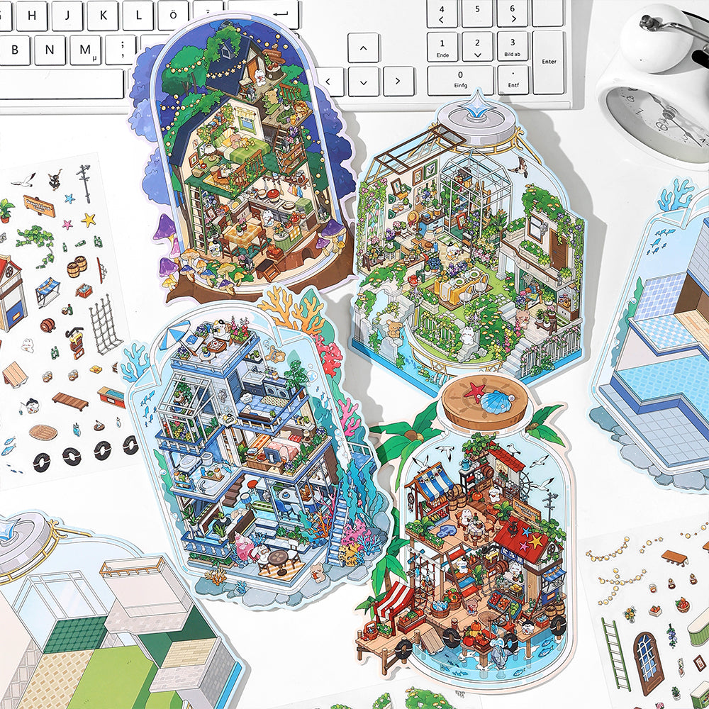 Fun &amp; Creative DIY Miniature Scenery-Making Stickers - Immersive Collage Stickers for Underwater City, Garden Courtyard Notebook Decoration