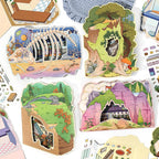 3D Scene Collage Material Set - Fantasy Multi-Layered Miniature World, Creative DIY Notebook Decoration, Fairy-Tale Style 3D Scenery-Making Supplies