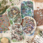 Chinese-Style Landscape Garden Scenery-Making Stickers, Creative DIY Notebook Decoration Multi-Layer 3D Collage Materials