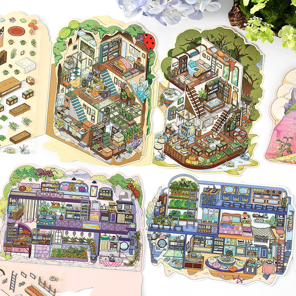 3D Scene Collage Material Set - Fantasy Multi-Layered Miniature World, Creative DIY Notebook Decoration, Fairy-Tale Style 3D Scenery-Making Supplies