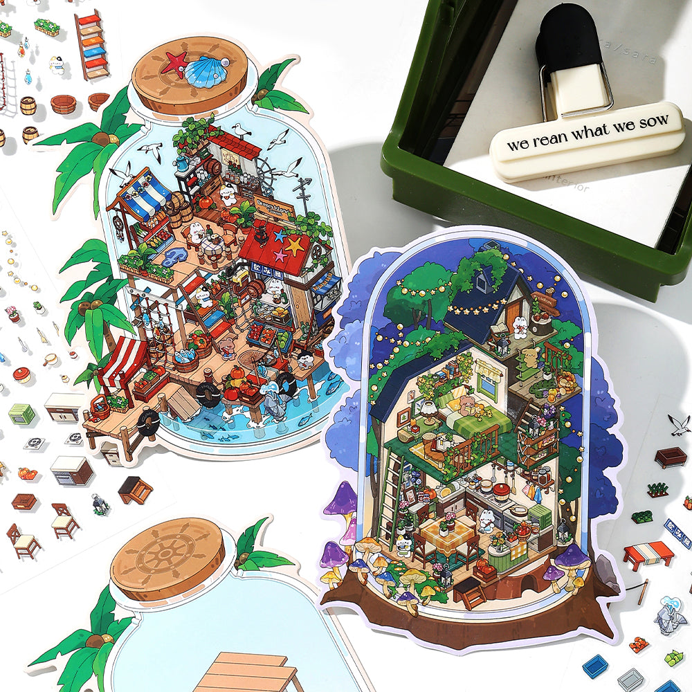 Fun &amp; Creative DIY Miniature Scenery-Making Stickers - Immersive Collage Stickers for Underwater City, Garden Courtyard Notebook Decoration