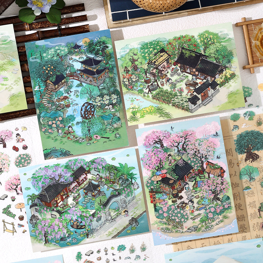 Chinese-Style Scene Scenery-Making Sticker Set - Immersive Creative DIY Notebook Decoration, Ancient-Style 3D Collage Materials