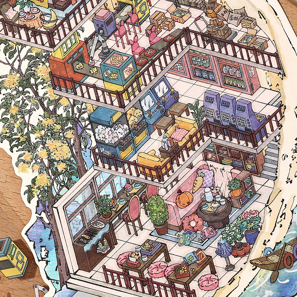 Chinese-Style Landscape Garden Scenery-Making Stickers, Creative DIY Notebook Decoration Multi-Layer 3D Collage Materials