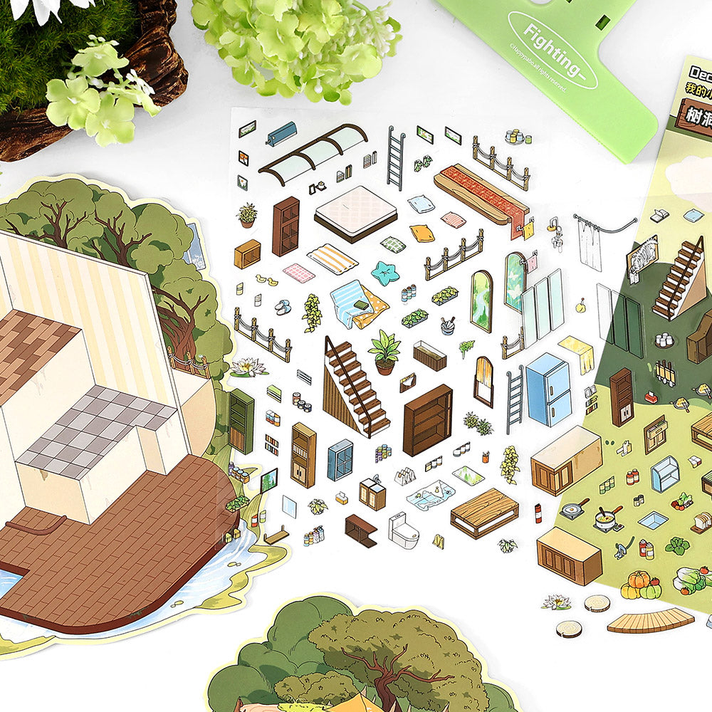 3D Scene Collage Material Set - Fantasy Multi-Layered Miniature World, Creative DIY Notebook Decoration, Fairy-Tale Style 3D Scenery-Making Supplies