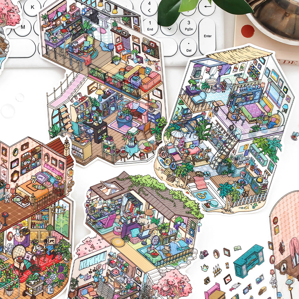 Infeel.Me 3D Miniature Home Scene Stickers – Immersive Stress-Relief Handcraft Collage Stickers