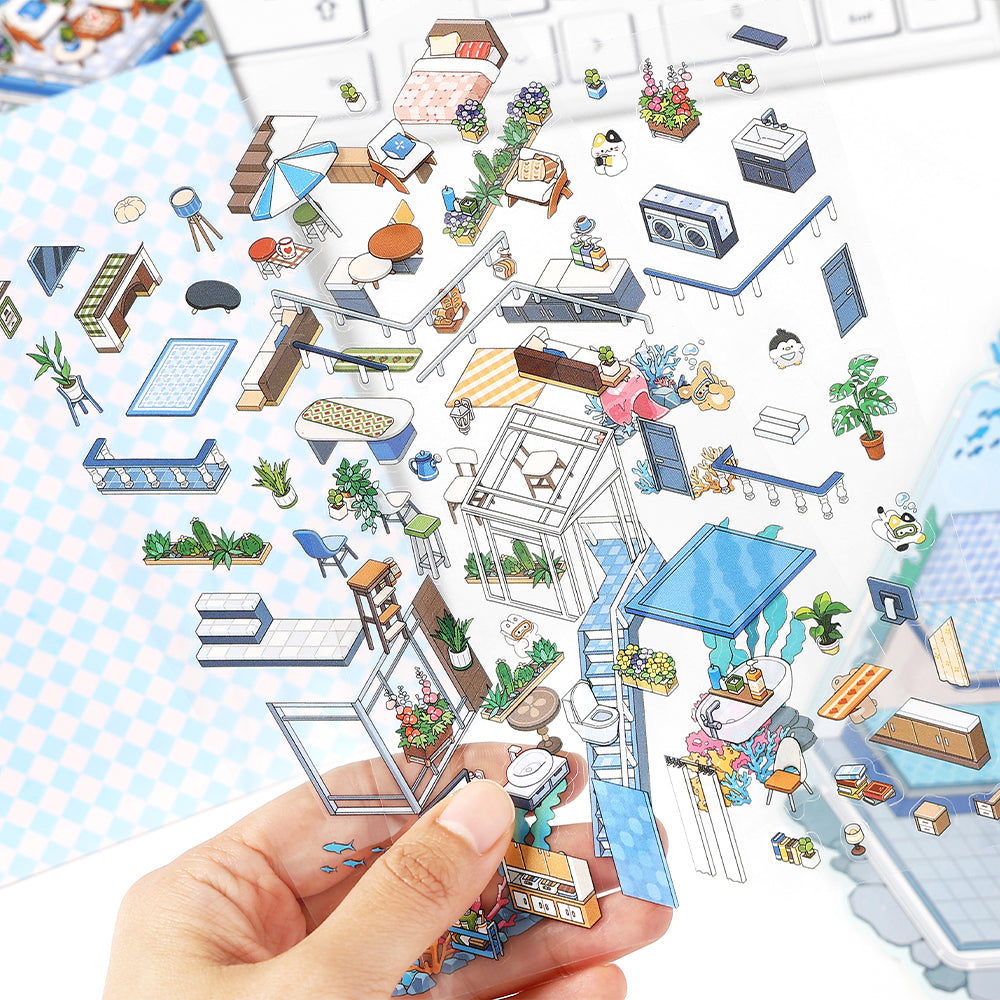 Fun &amp; Creative DIY Miniature Scenery-Making Stickers - Immersive Collage Stickers for Underwater City, Garden Courtyard Notebook Decoration