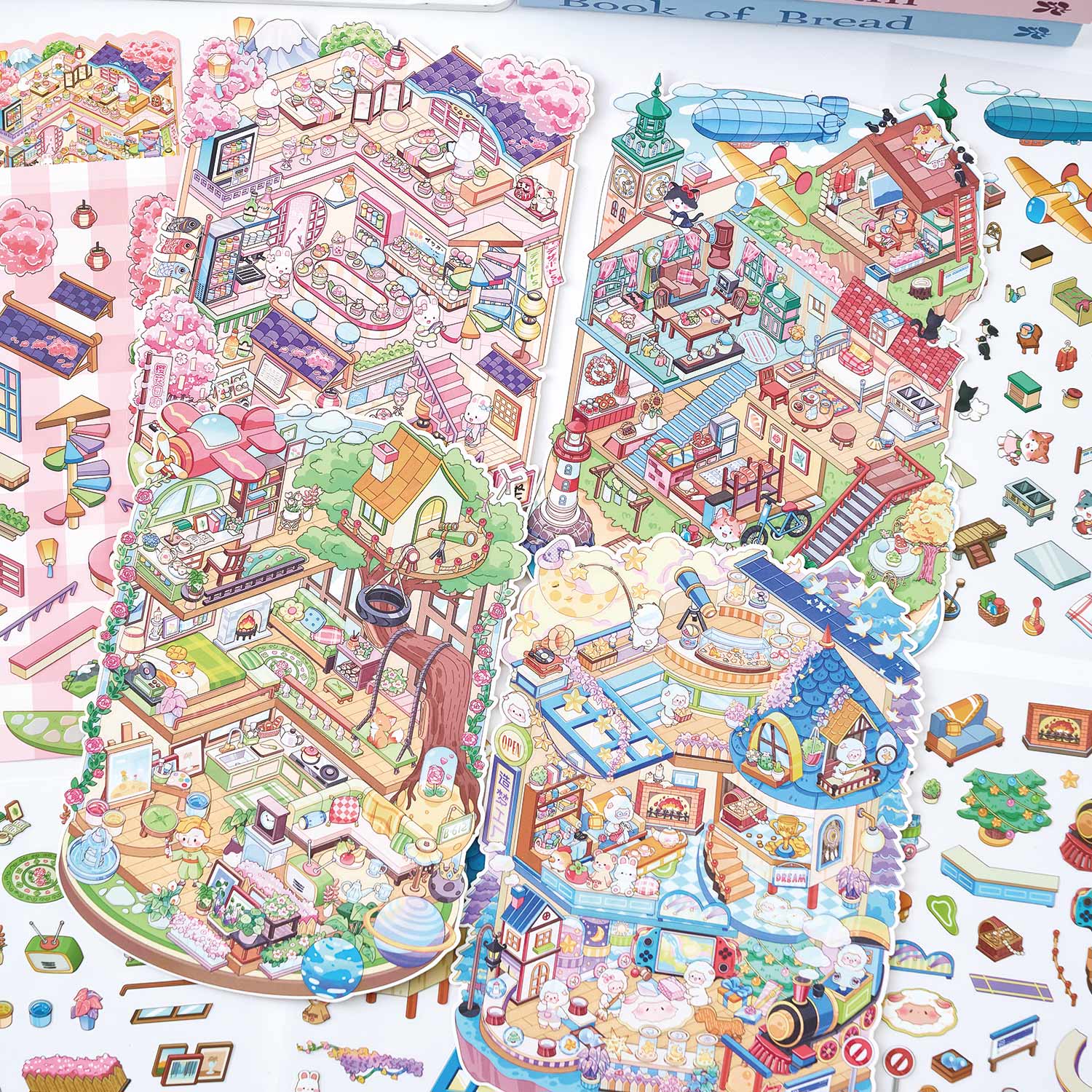 Fantasy Life Themed 3D Scene Stickers, Journal Decoration Stickers, Childlike Creative Collage Stickers