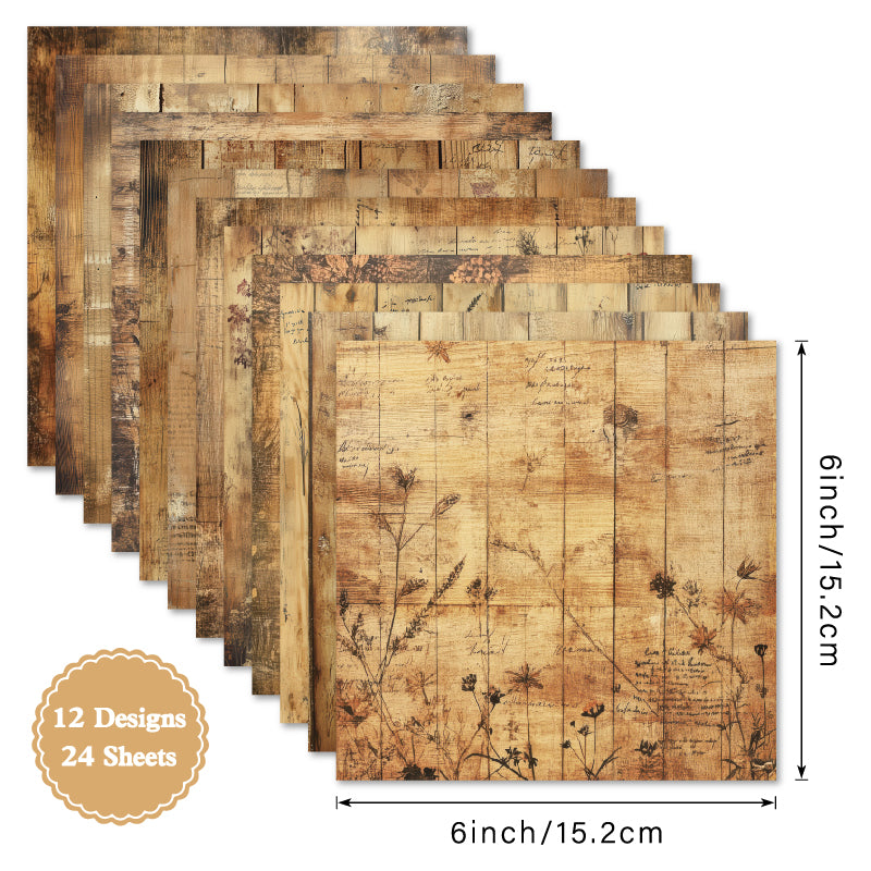 24 sheets of old wood-style cardstock, letter message cards, DIY enthusiast gifts.