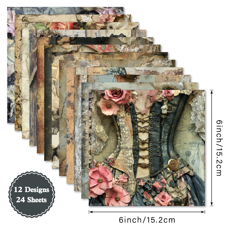 Twenty-four European-style clothing pattern cards can be used to make explosion boxes, DIY origami, and gift box decorations.