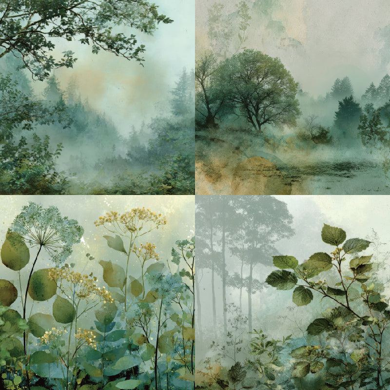 Journal Material Paper, Forest-Themed Background Paper, DIY Photo Album &amp; Journal Decoration Single-Sided Patterned Paper