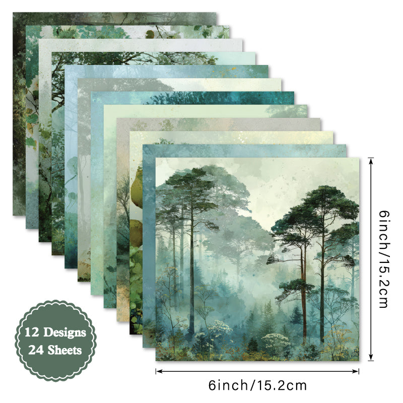 Journal Material Paper, Forest-Themed Background Paper, DIY Photo Album &amp; Journal Decoration Single-Sided Patterned Paper