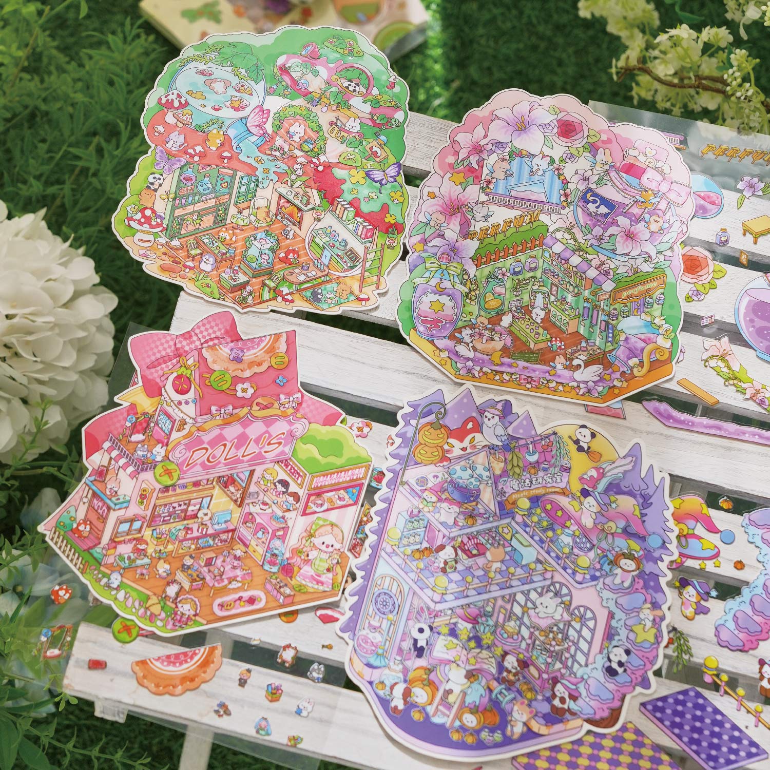 Pegatinas para dioramas del Instituto de Investigación Everything, pegatinas para decorar diarios, pegatinas antiestrés hechas a mano, escenas en miniatura en 3D