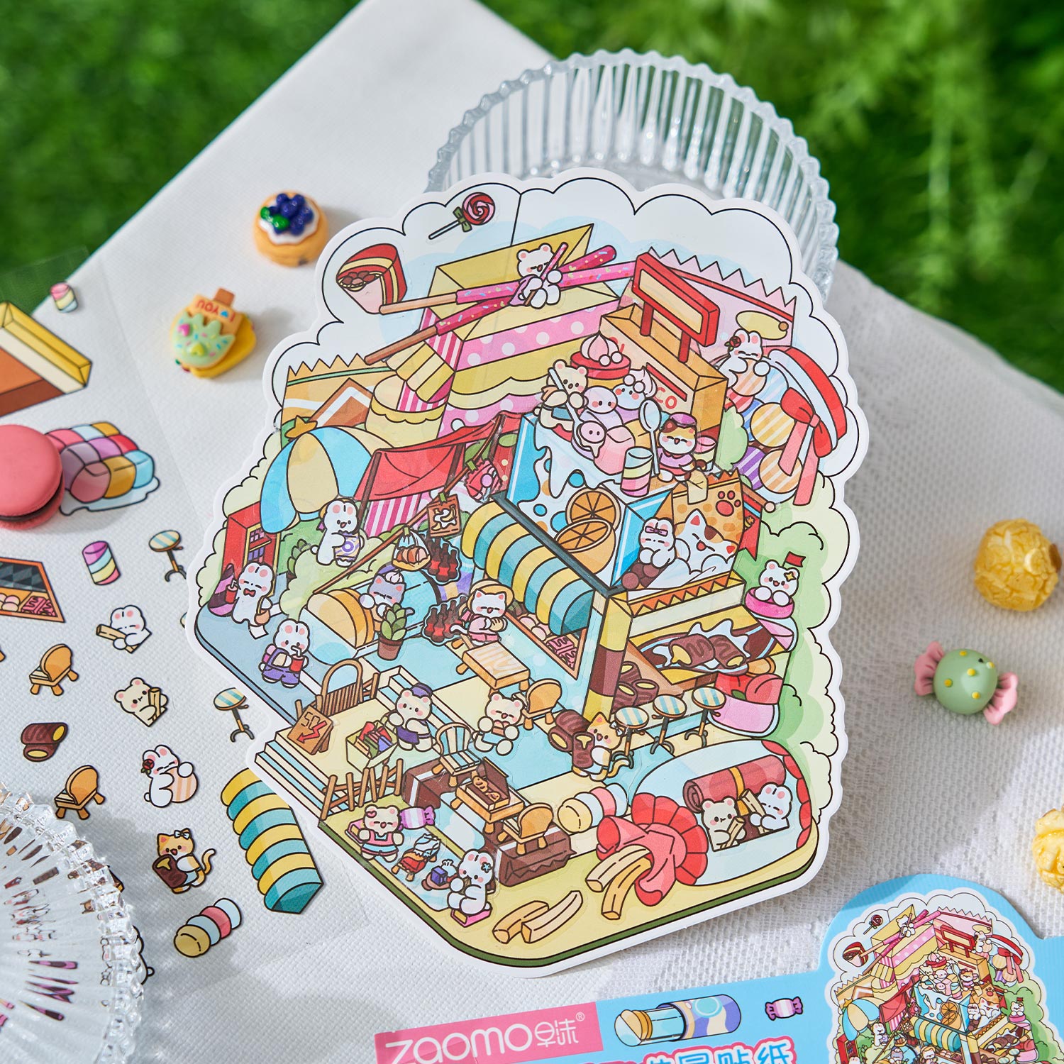 Pegatinas de dioramas de comida callejera, pegatinas de cuentas, pegatinas antiestrés hechas a mano, escenas en miniatura 3D