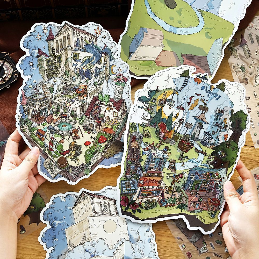 Infeel.Me 2.5D Miniature Landscape-Making Stickers,Fantasy-style large-size scene decorative stickers