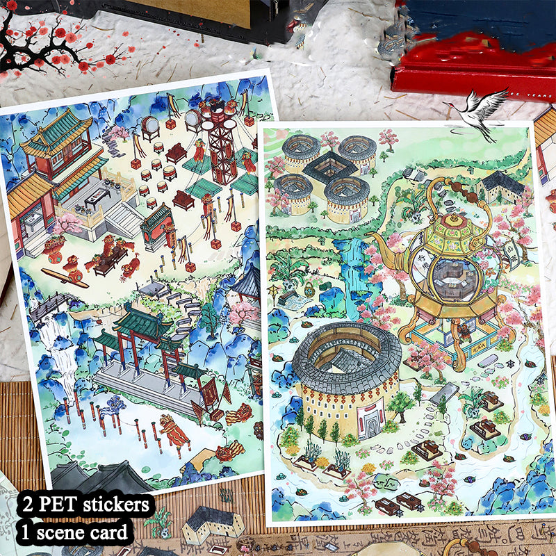 Intangible Cultural Heritage (ICH) Themed Landscape Stickers – DIY Creative Collage for Miniature ICH Worlds