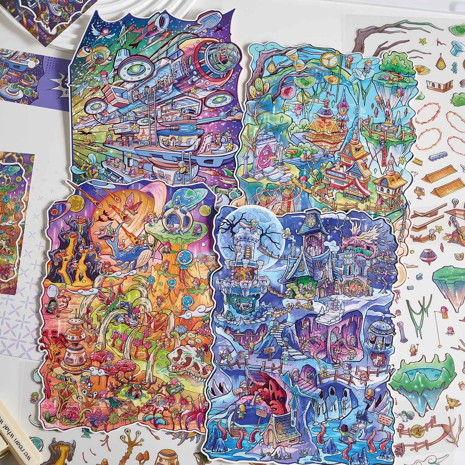 Fantasy Adventure Journey Themed Scene Stickers, DIY Creative Decorative Stickers, Immersive Collage Materials